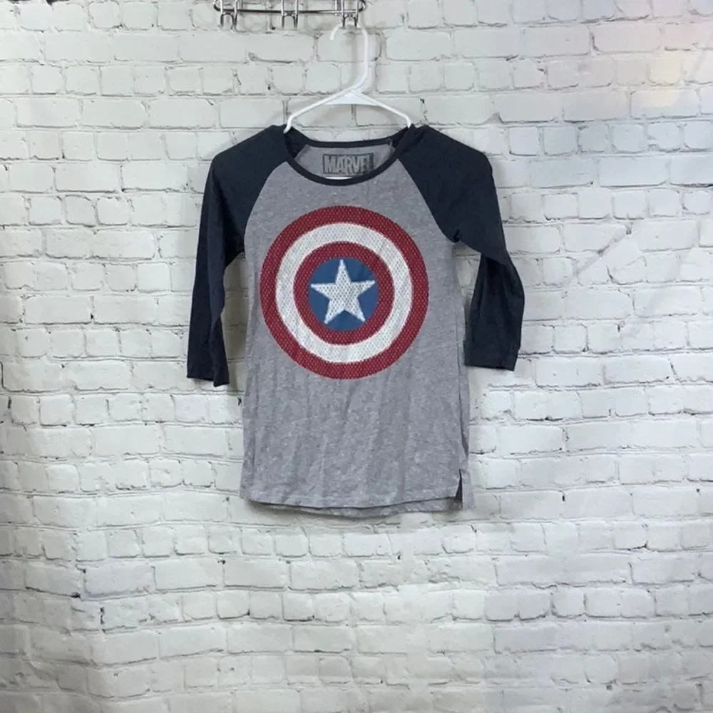 Marvel Captain America Baseball Tee Raglan Sleeve Graphic Print Tee XS Adult